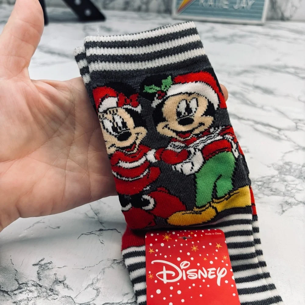 Disney Black and White Striped Socks with Red Toes